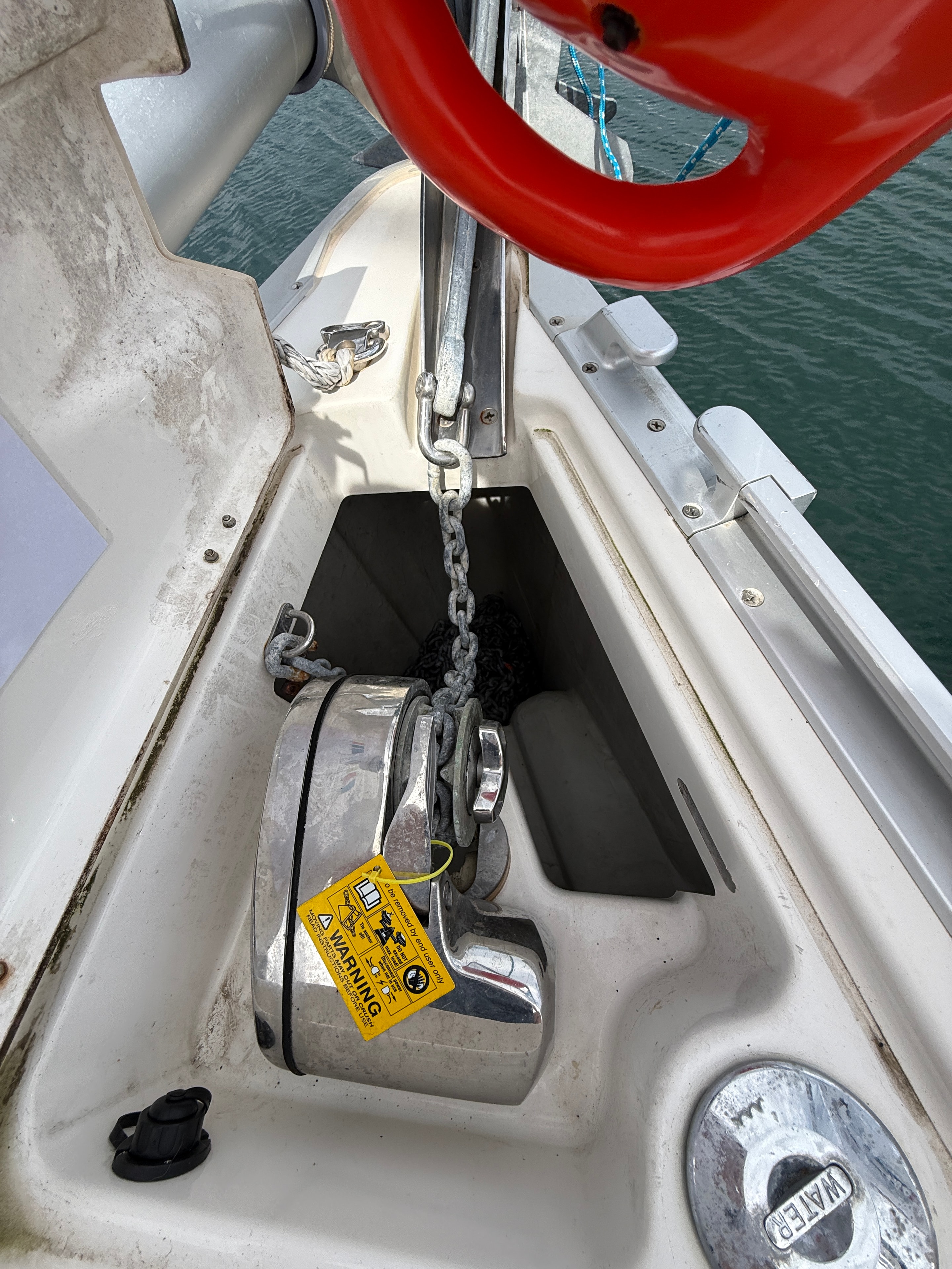 Anchor, windlass and chain — bow locker