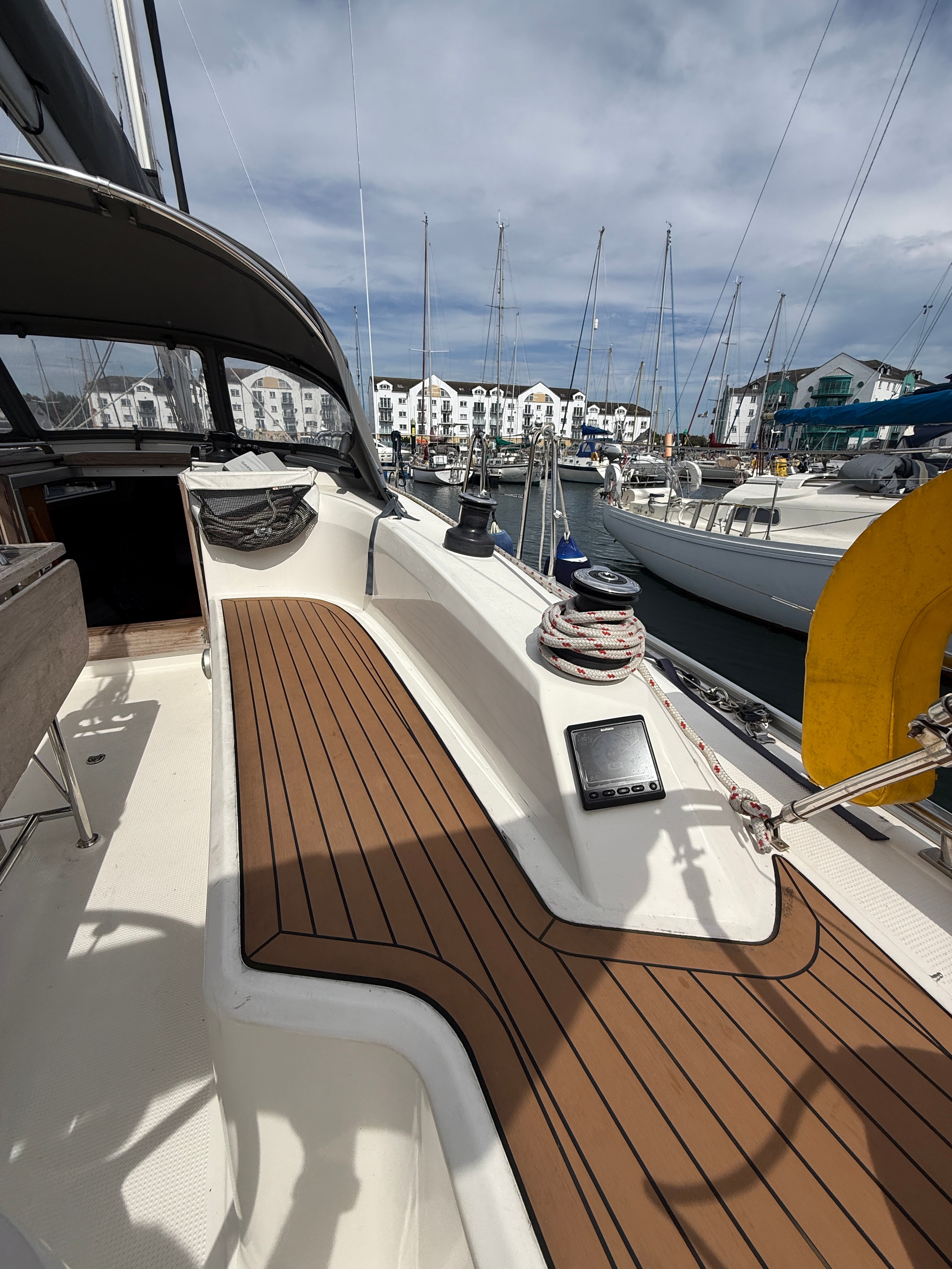 Cockpit winch and rope clutches — starboard side