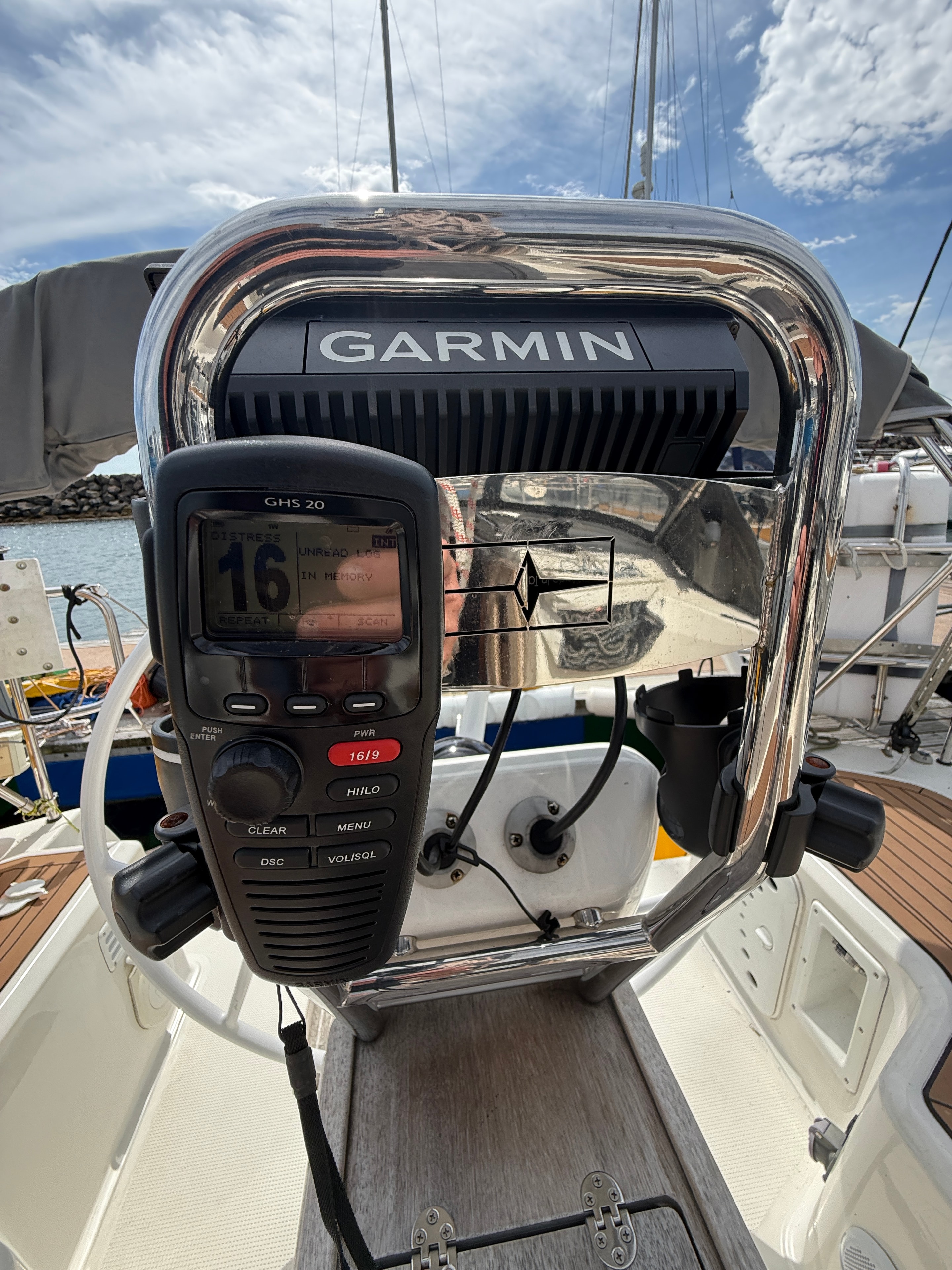 Garmin GHS 20 wireless VHF handset — helm binnacle