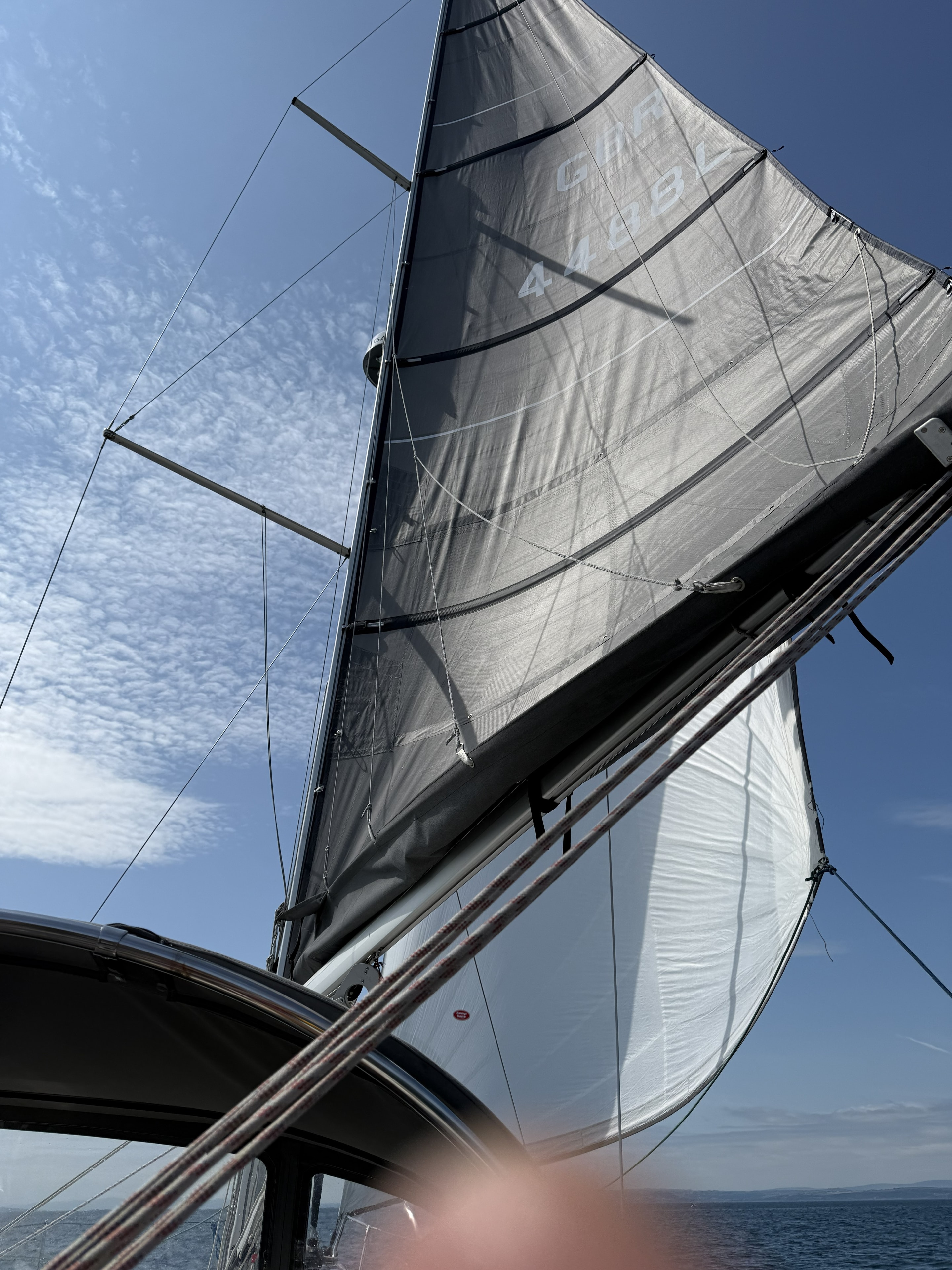 Kemp Code 0 — white Code Zero on bowsprit, full sail plan flying